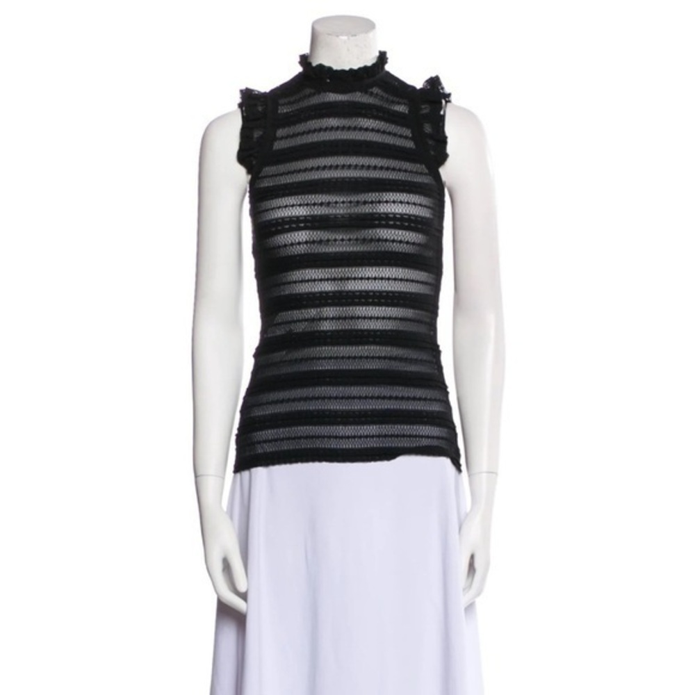 Cinq a Sept Black Ruffled Fitted Sheer Sleeveless Blouse size XS
